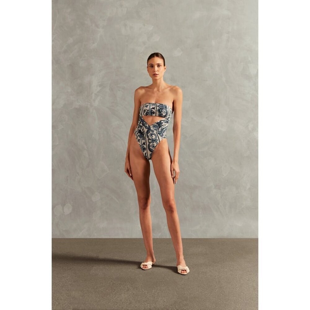 Adriana Degreas Hera High-Leg Strapless Swimsuit Blue Womens Size Small